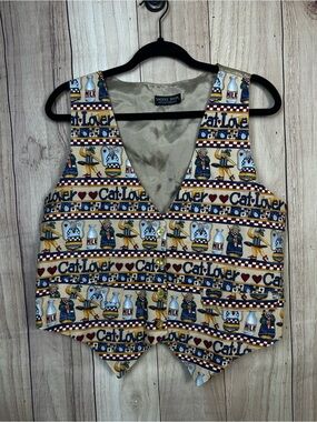 Vintage Cat Lover Patterned Saddle River Sportswear Vest